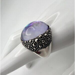 Michael Dawkins Sterling Starry Night Oval Doublet MOP & Amethyst Crystal Ring 8
